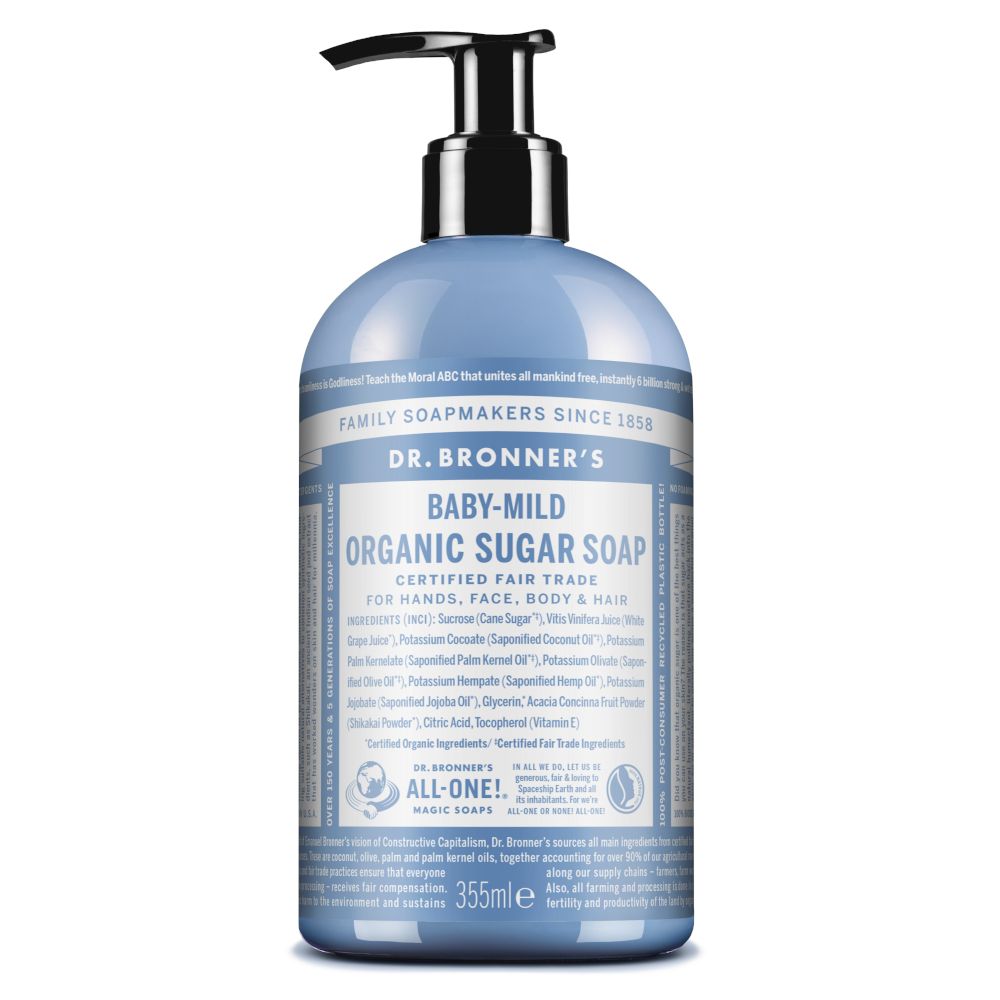 Dr. Bronner's Sapone di Zucchero Bio Senza Profumo 355 ml liquido