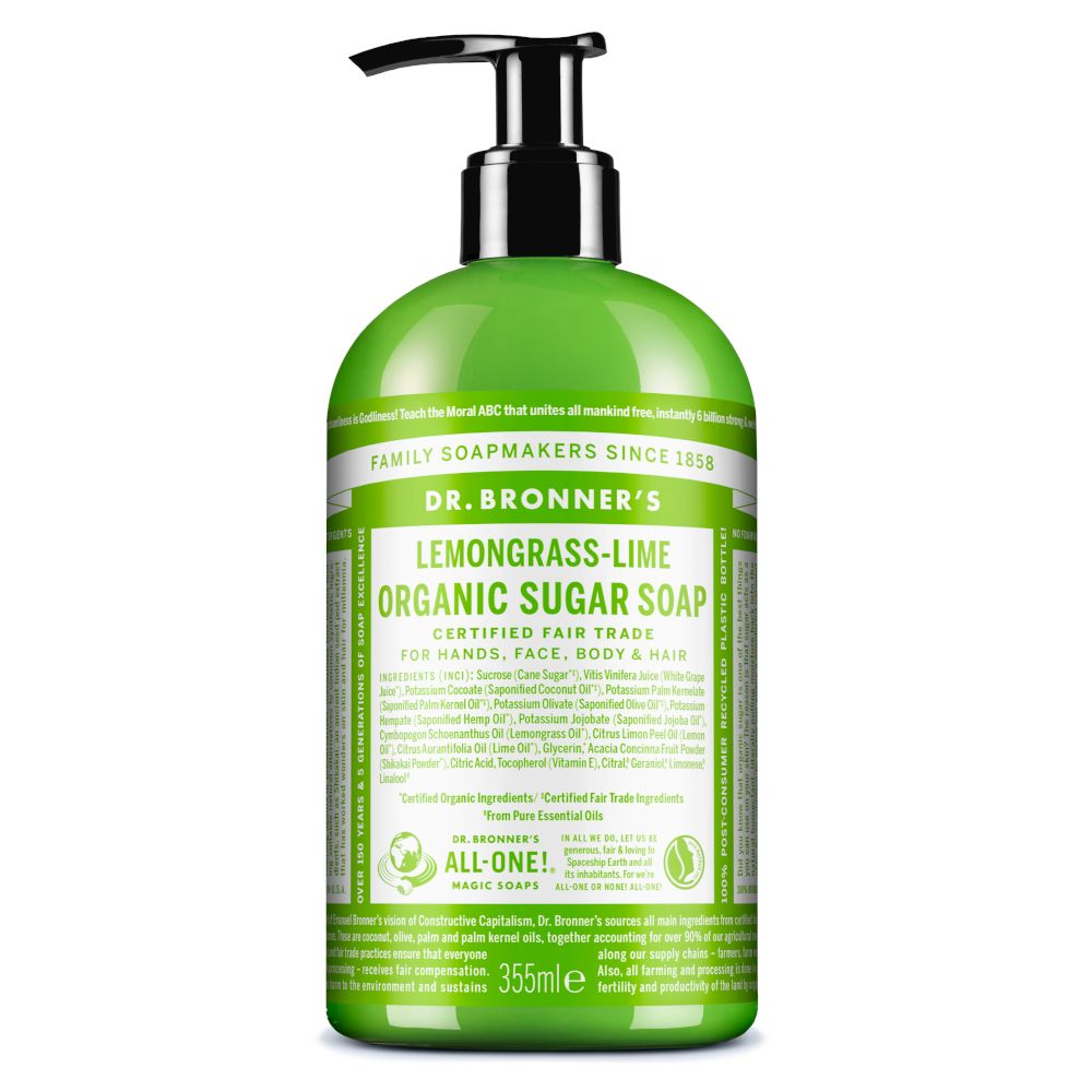 Dr. Bronner's Sapone di Zucchero Bio Lemongrass & Lime 355 ml liquido