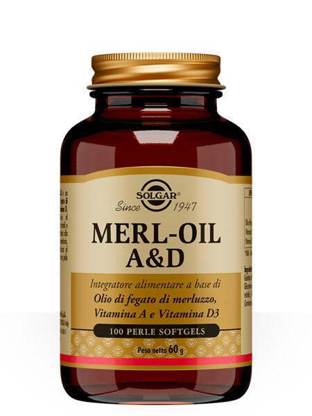 Solgar Merl-Oil A&D Integratore di Olio di Fegato di Merluzzo 100 Perle