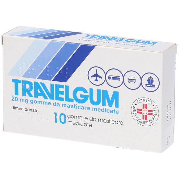 Travelgum Gomme da Masticare Medicate Dimenidrinato 20mg Cinetosi 10 Pezzi