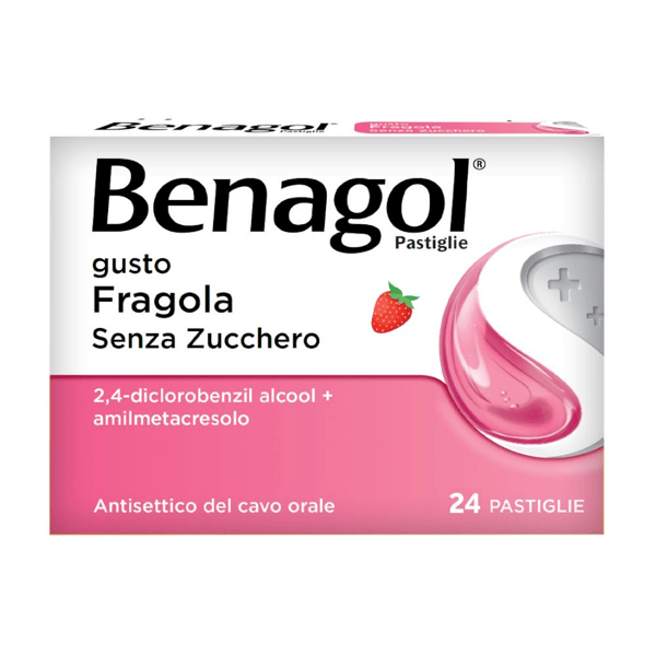 Benagol Antisettico Per Bocca e Gola Fragola Senza Zucchero 24 Pastiglie