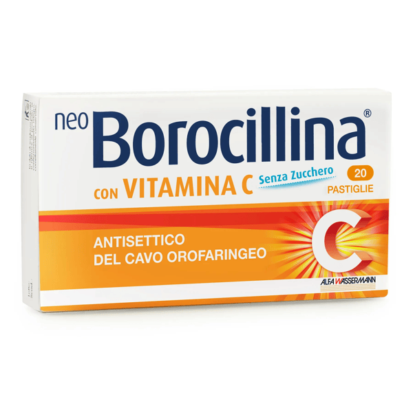 NeoBorocillina Con Vitamina C per Mal di Gola 20 Pastiglie Senza Zucchero