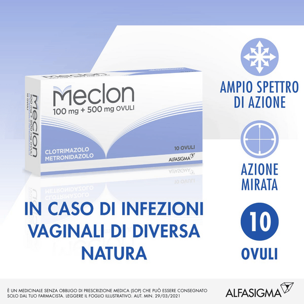 Meclon Ovuli Rimedio Intimo, Candida 100 mg + 500 mg 10 Ovuli Vaginali