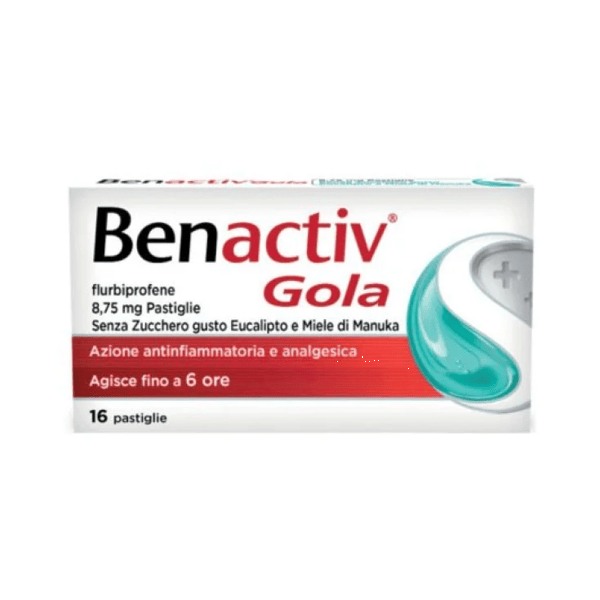 Benactiv Gola Pastiglie Senza Zucchero gusto Eucalipto e Miele di Manuka 16 Pastiglie