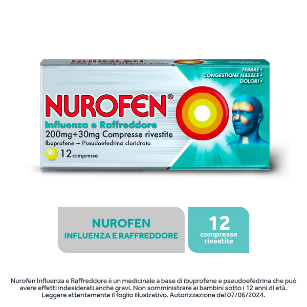 Nurofen Influenza e Raffreddore Contro Influenza Raffreddore e Mal di Testa 12 Compresse