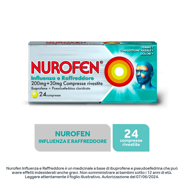 Nurofen Influenza e Raffreddore Contro Influenza Raffreddore e Mal di Testa 24 Compresse