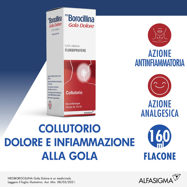 Neoborocillina Gola Dolore Flurbiprofene Collutorio 160 Ml - Mal Di Gola