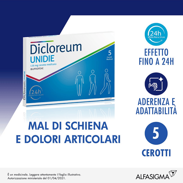 Dicloreum Unidie per Dolori Muscolari Dolori Articolari 5 Cerotti 136 mg