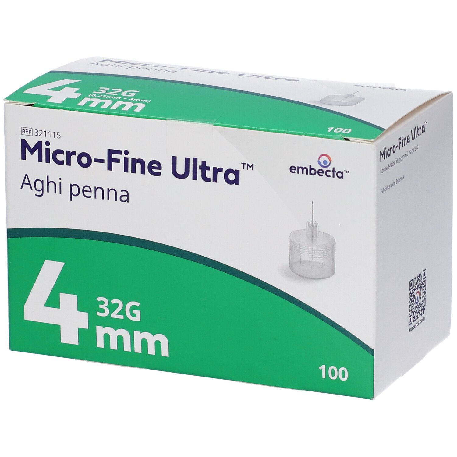 Embecta Ago Penna Insulina Micro-Fine Ultra Gauge 32 4mm 100 Pezzi pz per iniezione