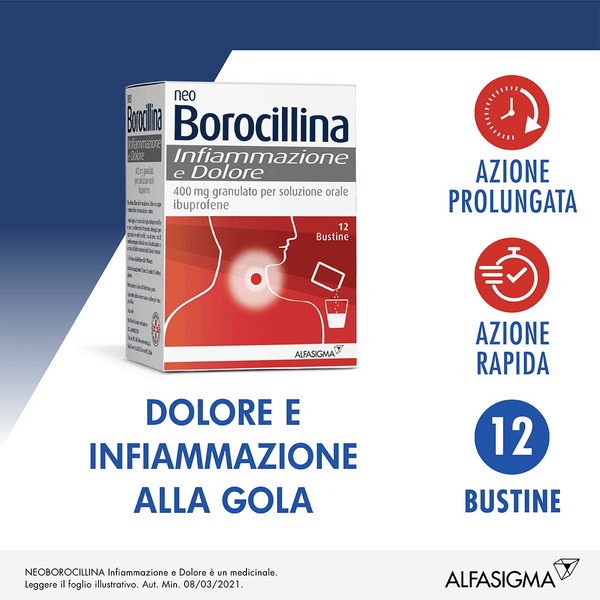 NeoBorocillina Infiammazione E Dolore 400mg Granulato Soluzione Orale Per Il Mal Di Gola 12 Bustine