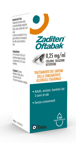 Zaditen Oftabak 0,25 mg/ml Ketotifene Collirio Flacone 5 ml