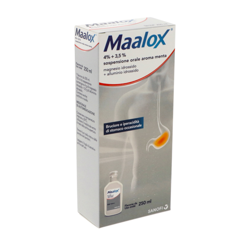 Maalox Sospensione Orale Aroma Menta - Antiacido per il bruciore e l'iperacidità di stomaco, 250 ml