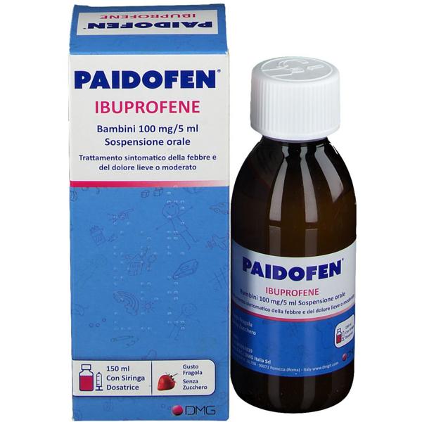 Paidofen Bambini 100mg/5ml Sospensione Orale per Febbre e Dolore Lieve Gusto Fragola