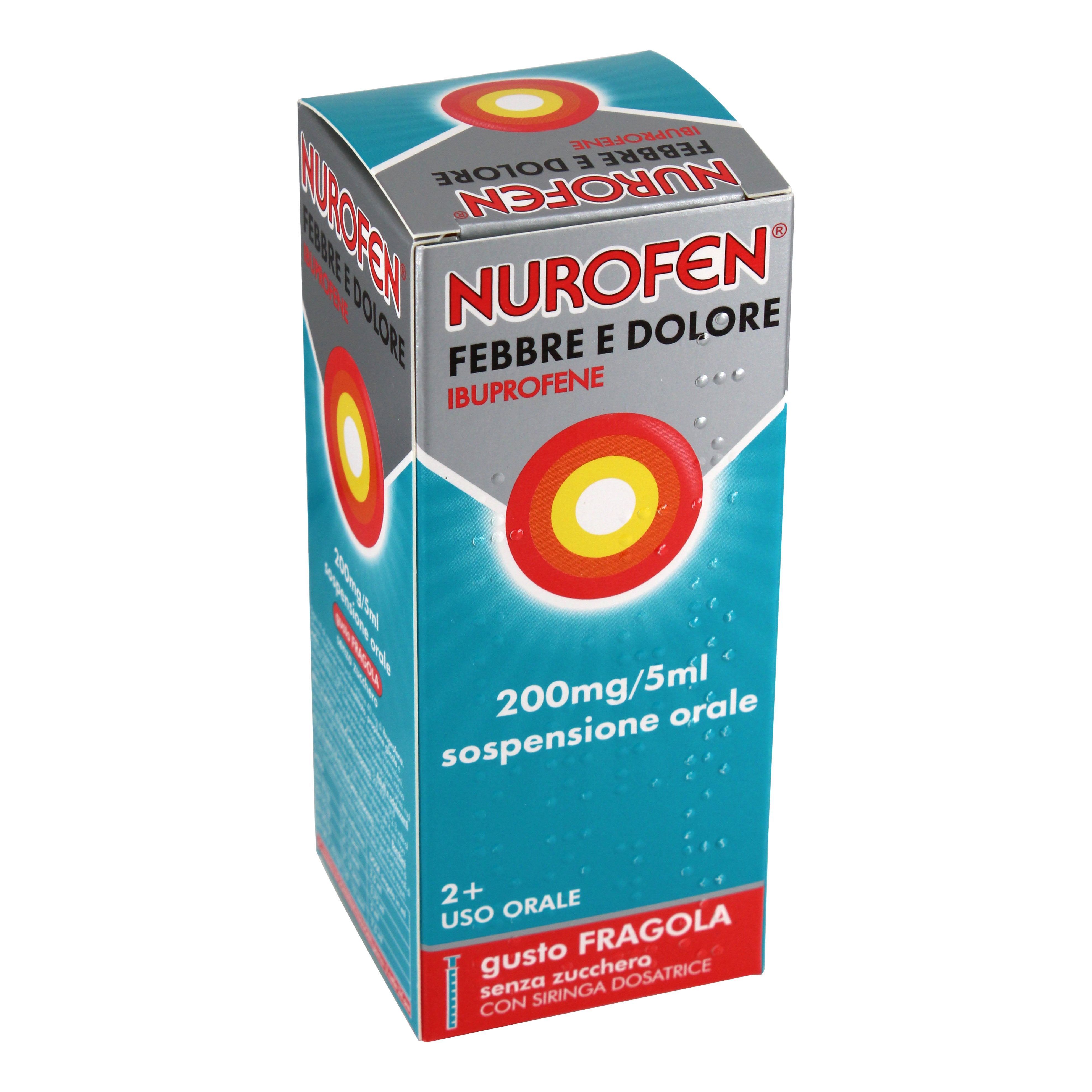 200 mg/5 ml sospensione orale gusto fragola senza zucchero flacone da 100 ml con siringa dosatrice
