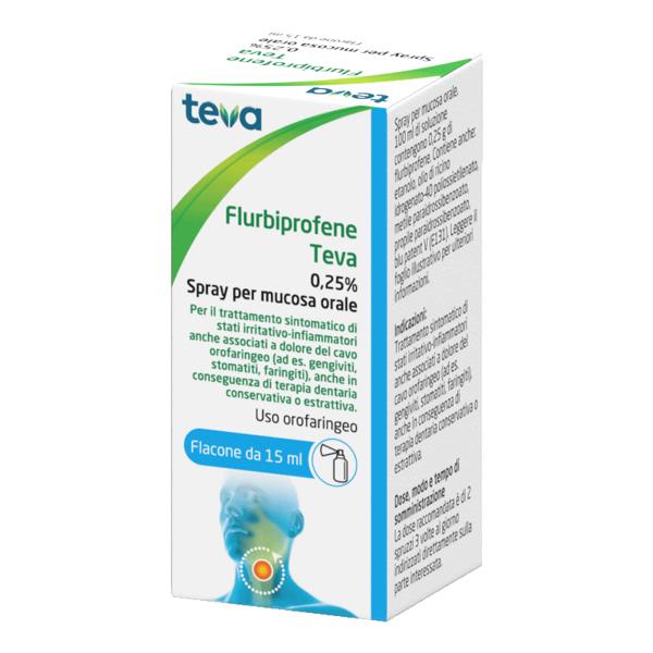 Flurbiprofene Teva 0,25% Spray Mucosa Orale 15 ml