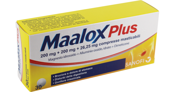 Maalox Plus Trattamento Acidità Gastrica e Gonfiore 30 Compresse Masticabili