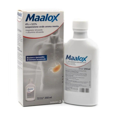 Maalox 4% + 3,5% Sospensione Orale Aroma Menta Trattamento Bruciore e Iperacidità, 250ml