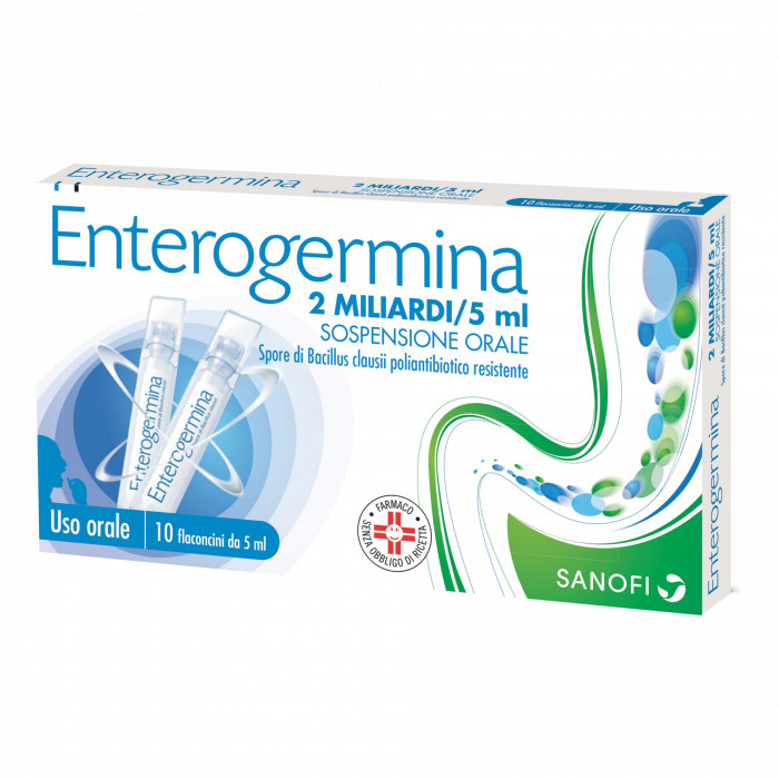 Enterogermina 2 Miliardi/5ml Sospensione Orale Ripristino Flora Microbica Intestinale, 10 Flaconcini
