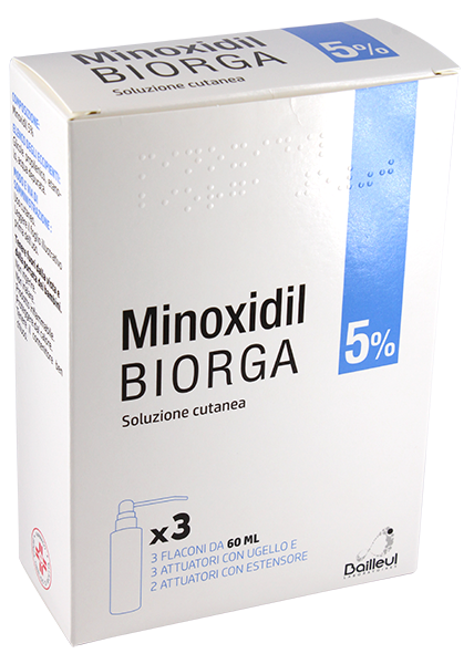 Minoxidil Biorga Soluzione Cutanea 5 Percento Anticaduta Capelli 3 Flaconi da 60 Millilitri per Uomo e Donna