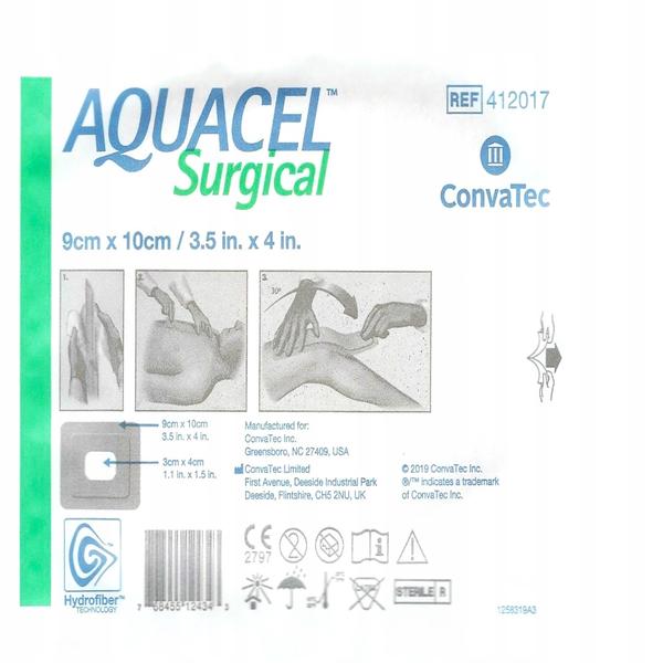 Medicazione sterile con idrocolloidi e film di poliuretano tampone centrale assorbente a base di fibre non tessute di carbossimetilcellulosa sodica aquacel surgical 9x25cm 10 pezzi