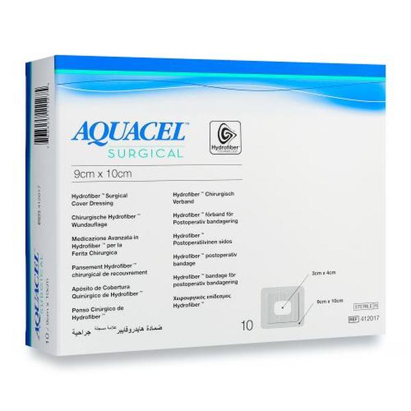 Medicazione sterile con idrocolloidi e film di poliuretano tampone centrale assorbente a base di fibre non tessute di carbossimetilcellulosa sodica aquacel surgical 9x30cm 10 pezzi