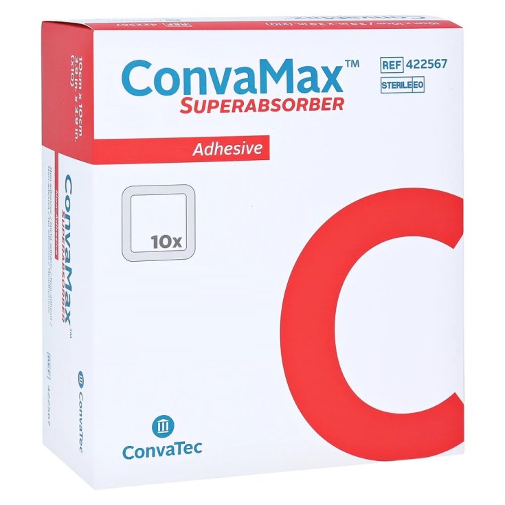 Medicazione avanzata convamax superabsorber adhesive 15 x 15 cm 10 pezzi