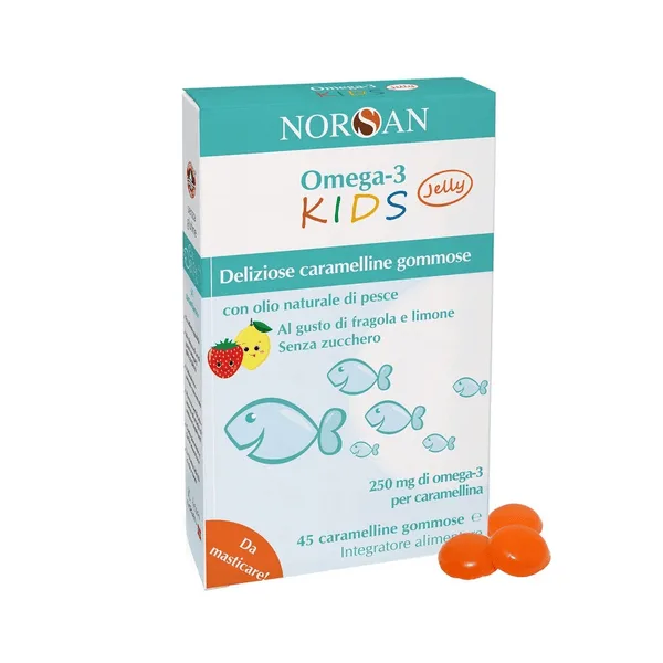 Norsan Omega 3 Kids Integratore Con vitamina D e Omega-3 Bambini 45 Caramelline
