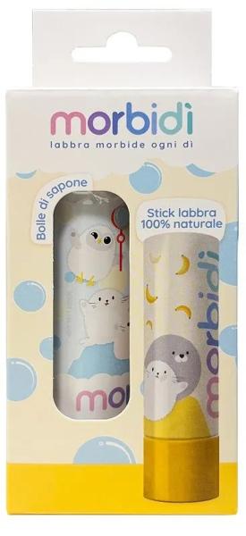 Morbidì Cofanetto con Stick Labbra Naturale + Falcone Bolle di Sapone Colore Giallo Aroma Banana