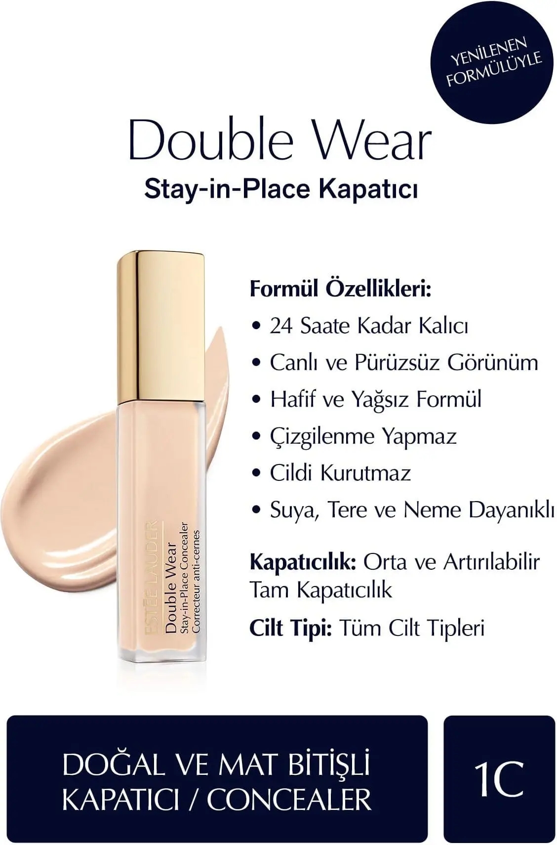 Estée Lauder Double Wear Stay-in-place 1c Pelle Chiara Correttore Viso Lunga Tenuta 12ml