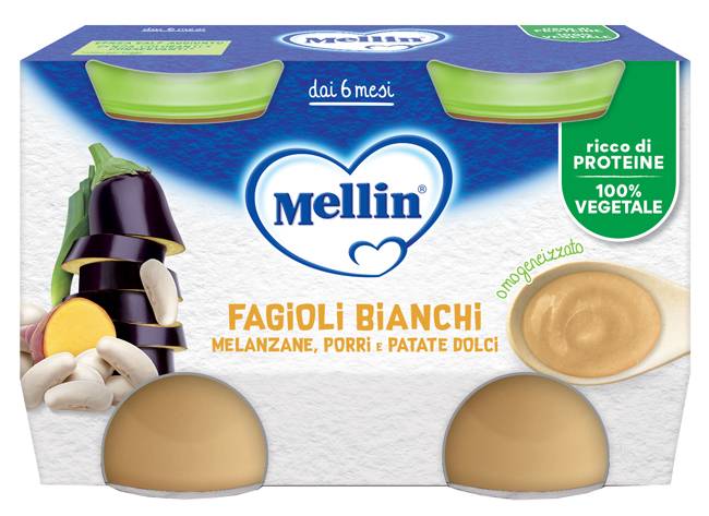 Mellin Omogenizzato Fagioli Bianchi Melanzane Porri e Patate Dolci 2x130 g Pappa