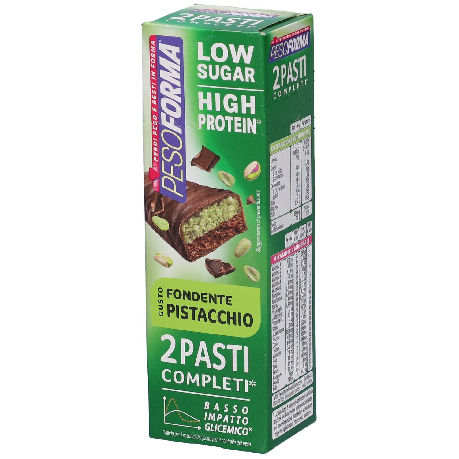 Pesoforma Barrette Pasti Low Sugar Fondente Pistacchio 124 g Barretta