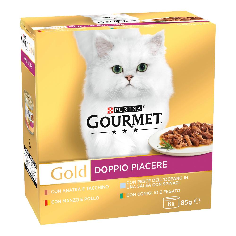 NESTLE' PURINA GOURMET GATTO GOLD DOPPIO PIACERE ANATRA/MANZO/PESCE/CONIGLIO 8x85GR (bustina) MULTIPACK