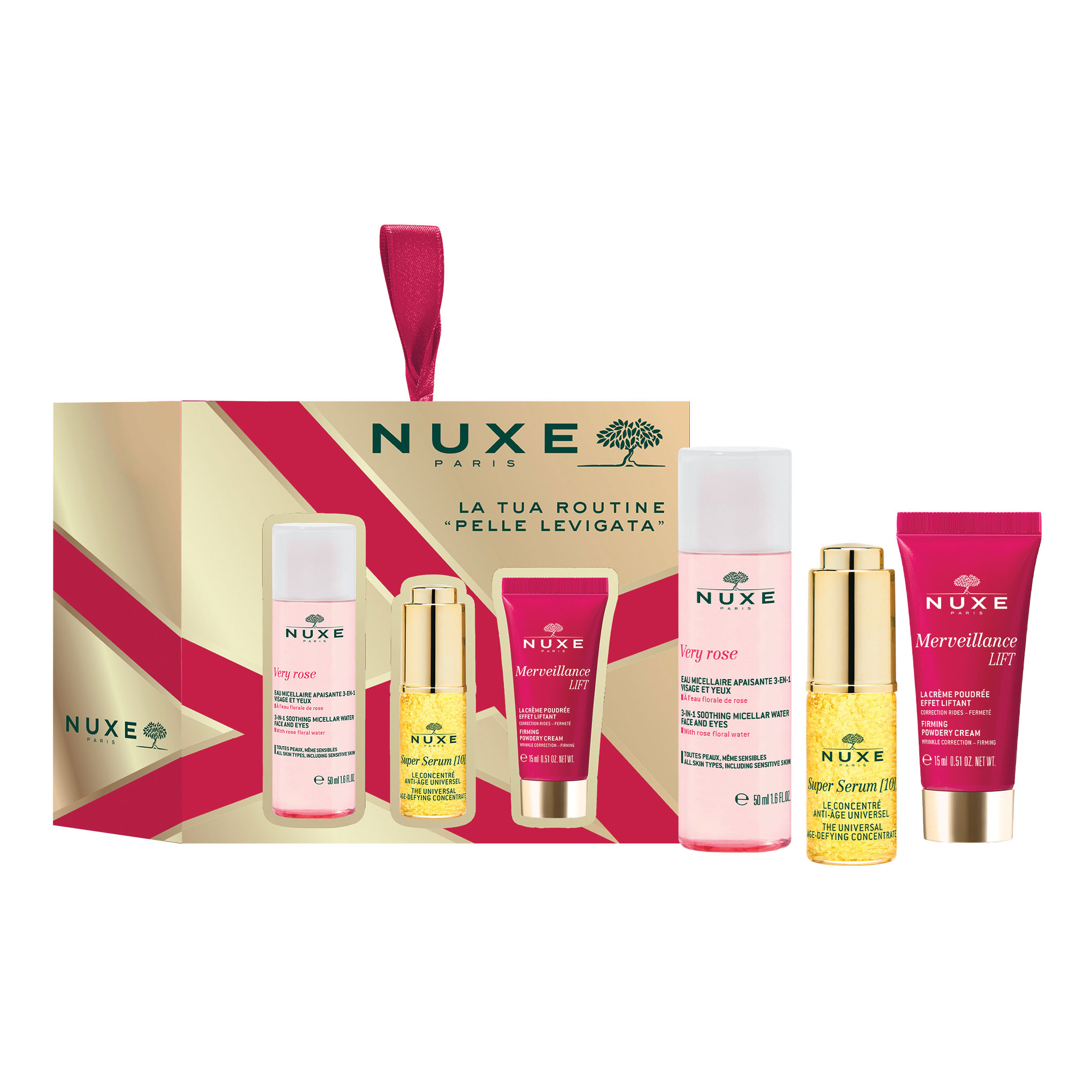 Nuxe minicracker merveillance lift 2023 1 very rose mini eau micellaire 3 en 1 50 ml + 1 super serum 10 mini 5 ml + 1 merveillance lift creme poudree