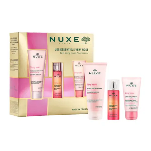 Nuxe Very Rose Les Essentiels Cofanetto Con Gel Doccia Rilassante 100ml + Acqua Profumata 30ml + Crema Mani E Unghie 50ml