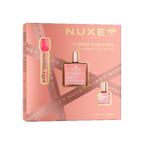 Nuxe Cofanetto Glow Huile Prodigieuse Or Florale 50 ml + Huile Prodigieuse Florale 10 ml + Very Rose Plumping Siero Labbra 10 ml