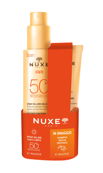 Nuxe Sun Duo Latte Solare Spray Viso E Corpo SPF 50 + Shampoo Doposole 150ml + 100ml
