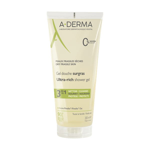 A-Derma Les Indispensables Gel Doccia Surgras 200ml - Pelle secca e fragilizzata, 3 in 1 (deterge, protegge nutre) 200 ml detergente