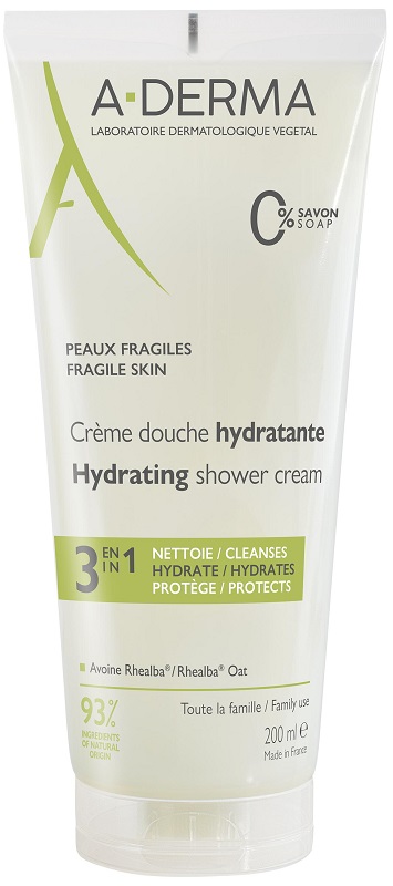 A-Derma Les Indispensables Crema doccia idratante 200ml - Pelle fragilizzata, 3 in 1 (deterge delicatamente, protegge e idrata) 200 ml Detergente