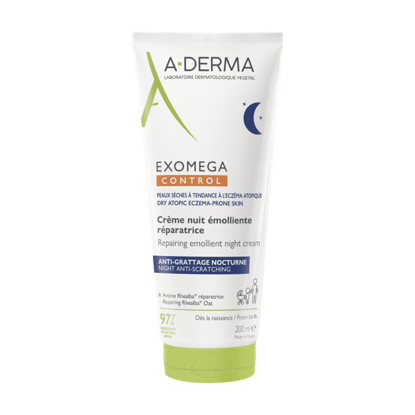 A-Derma Exomega Control - Crema Notte Emolliente Ristrutturante Anti Prurito per Pelle Secca Tendenza Atopica, 200ml
