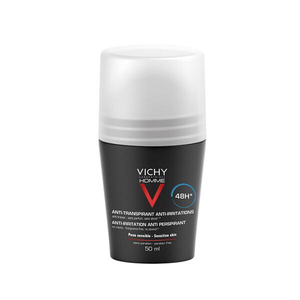 Vichy Homme Deodorante Roll-On Pelle Sensibile 48H Senza Alcool Lenitivo 50ml