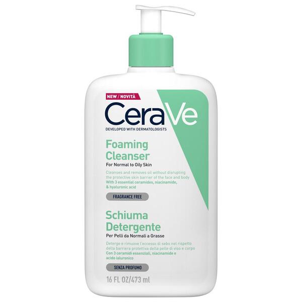 Cerave Schiuma Detergente Viso e Corpo 473 ml Per Pelle Normale e Grassa Con Ceramidi e Niacinamide