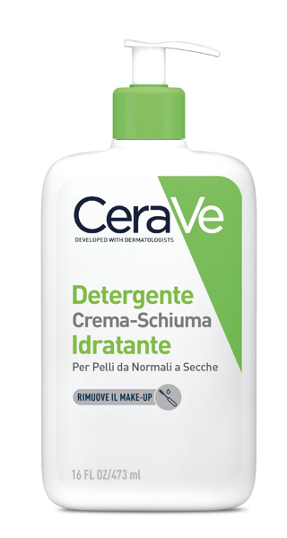 CeraVe Detergente Crema-Schiuma Idratante, per Pelli da Normali a Secche, con Acido Ialuronico, 473 ml