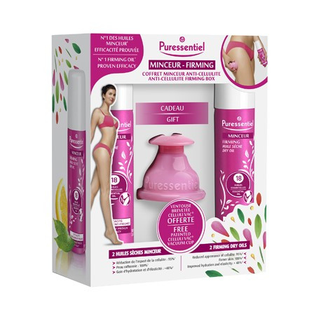 Puressentiel Snellente Cofanetto Anticellulite con Olio Secco 18 Oli Essenziali e Ventosa Celluli-VAC 2x100ml - Puressentiel