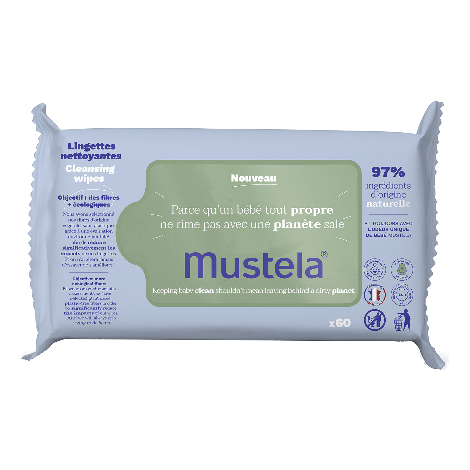 Mustela salviette detergenti 60 pezzi