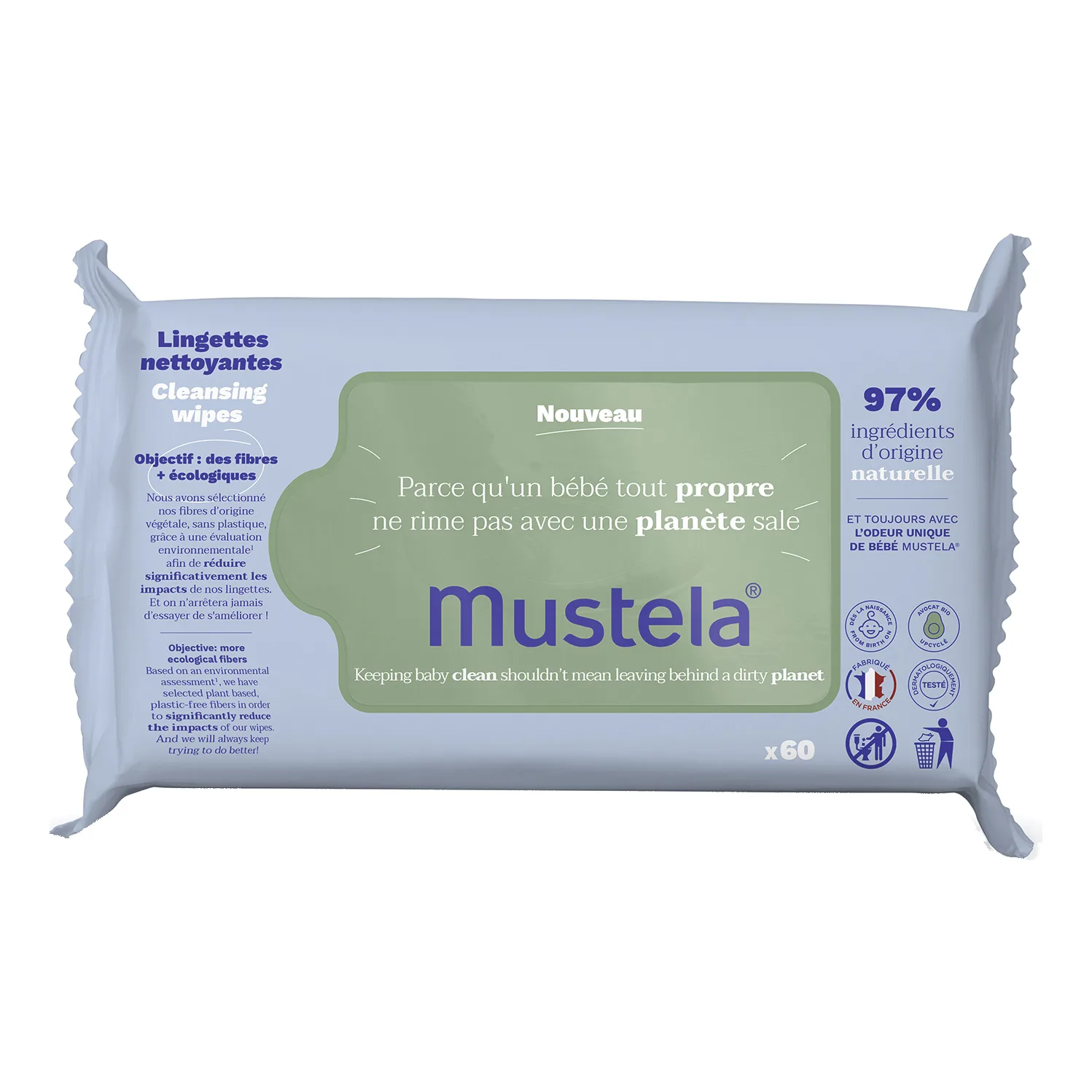 Mustela salviette detergenti 60 pezzi