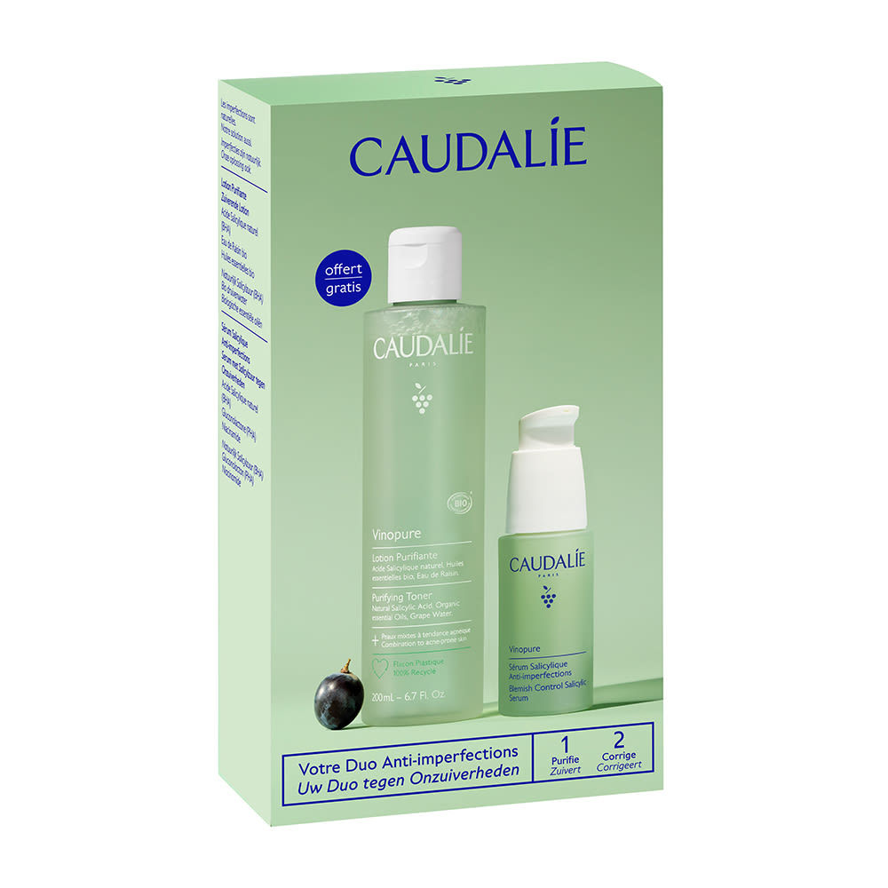 Caudalie vinopure cofanetto siero salicilico anti-imperfezioni 30 ml + in omaggio lozione purificante 200 ml