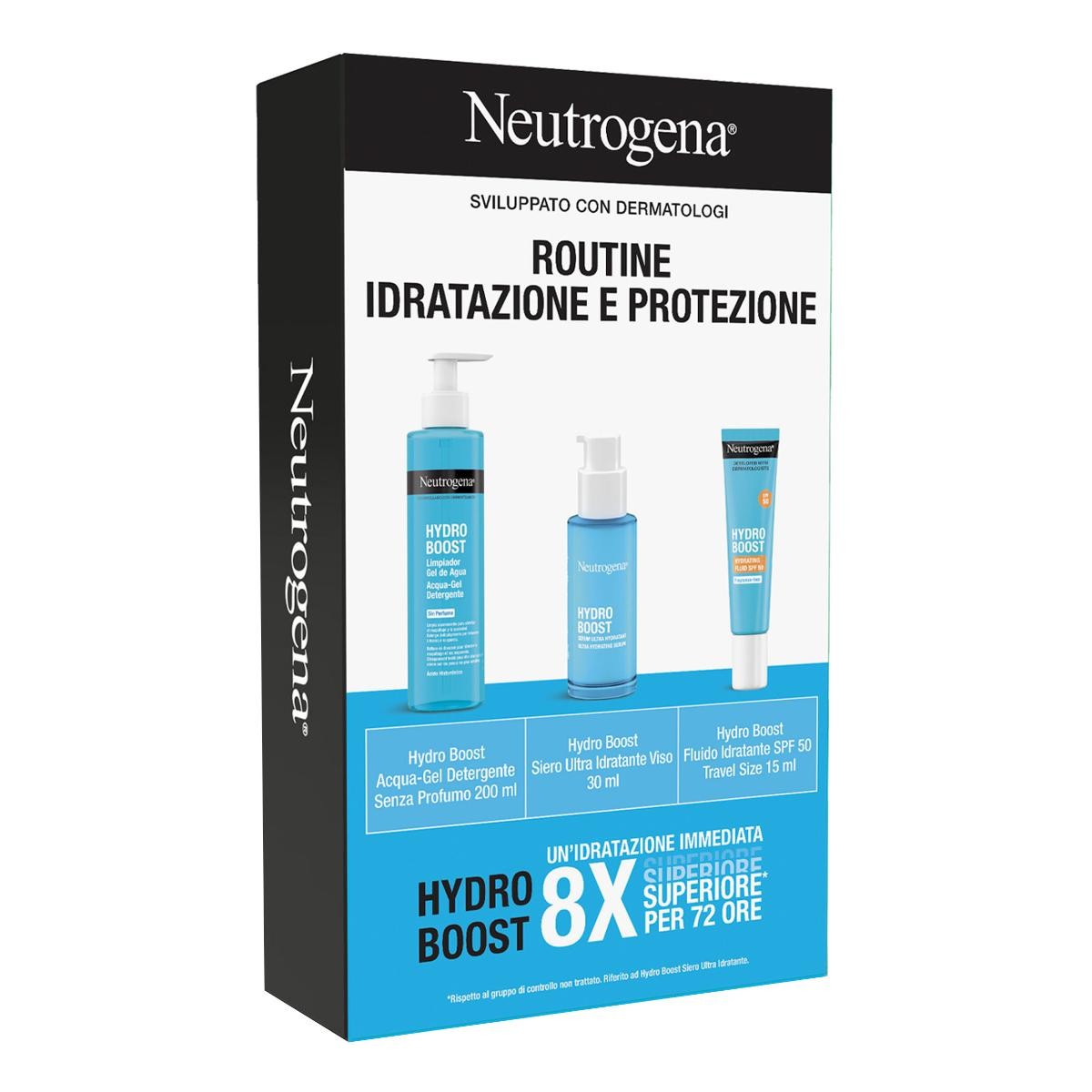 Neutrogena Idratazione e Protezione Hydro Boost Detergente 200 ml + Siero 30 ml + Fluido SPF50 15 ml