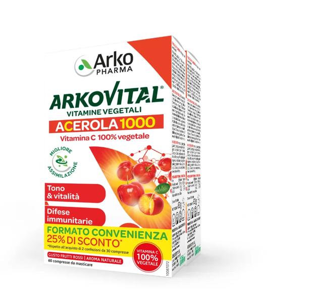 Arkopharma Arkovital Acerola 1000 Integratore di Vitamina C Promo Bipacco 60 compresse