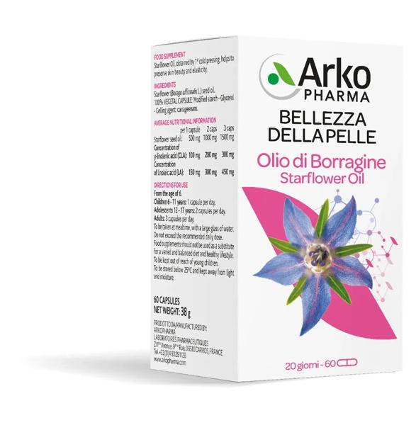 Arkocapsule Olio di Borragine Bio Integratore per la Pelle 60 Capsule