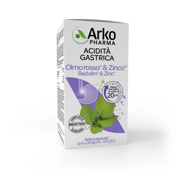 ArkoPharma Olmo Rosso & Zinco Integratore per Acidità Gastrica 40 Capsule